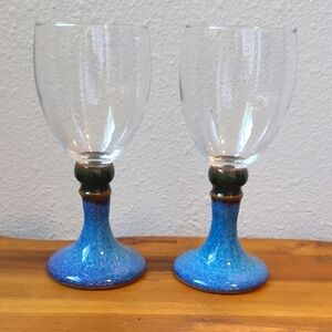 Studio Pottery Wine/ Water Goblets 6" Pair